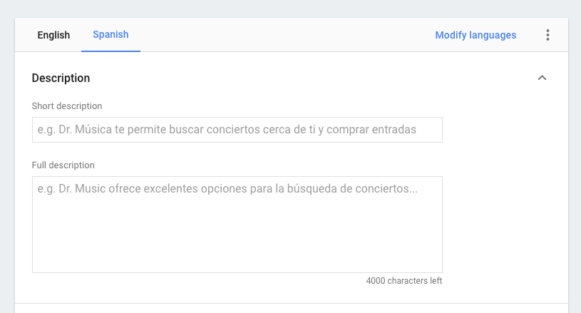 Capture d'écran du sélecteur de langue sur la page d'informations de l'annuaire