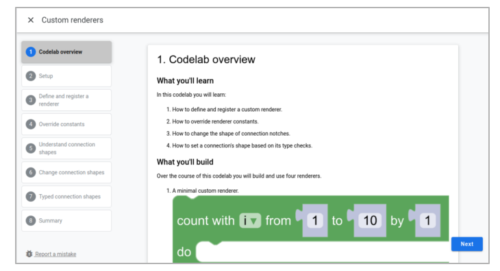 Screenshot des Codelab für benutzerdefinierte Renderer