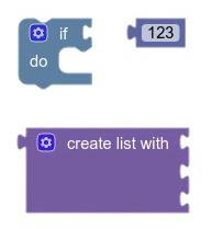 An if-do block, a number block, and a block for creating a list.