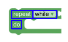 A block with three fields: the label "repeat", a dropdown with the "while"
option chosen, and the label "do".