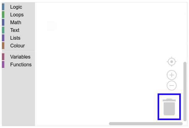 Ruang kerja dengan tempat sampah di pojok kanan bawah.