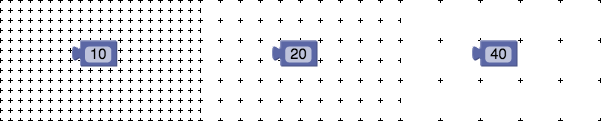 Three different workspaces with grid spacing set to 10, 20, and
40.