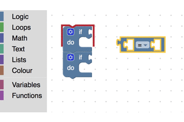 입력 연결에는 표시된 것을 나타내는 파란색 점이 있습니다. 사용자가 유효한 연결에서 i를 누르면 블록은 표시된 연결 지점으로 이동합니다.