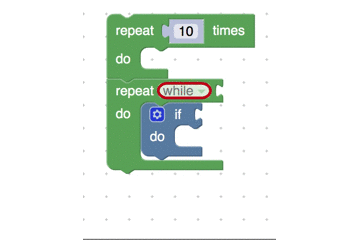 사용자가 S 키를 누르면 커서가 블록의 입력 및 필드 사이를 이동합니다. 사용자가 연결된 블록이 있는 입력에서 d를 누르면 연결된 블록 위에 커서가 깜박이는 빨간색 선으로 표시됩니다.