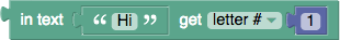 文字列の特定のインデックスにある文字を選択し、1 を使用して最初の文字を表すブロック。