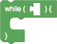 Um bloco &quot;while&quot; com parênteses e chaves para mostrar a sintaxe JavaScript.