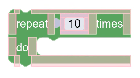 บล็อกซ้ำๆ สำหรับบล็อกที่มีการไฮไลต์ระยะห่างระหว่างองค์ประกอบด้วยสีชมพู