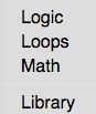 Un menu di categorie con uno spazio verticale tra due categorie.