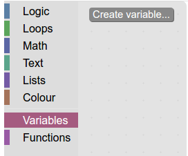 An open category named "Variables" containing a "Create variable"
button.