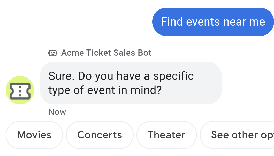票務銷售服務專員簡潔地告知使用者選擇活動