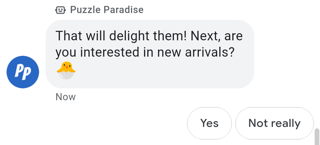 Agent asks if user is interested in new arrivals