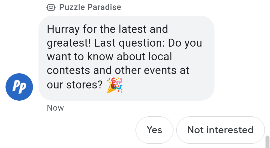 El agente pregunta si al usuario le interesan los eventos locales