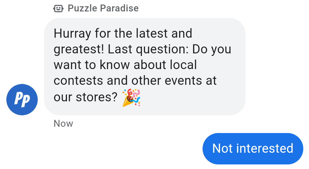 Resposta sugerida tocada em "Não tenho interesse"