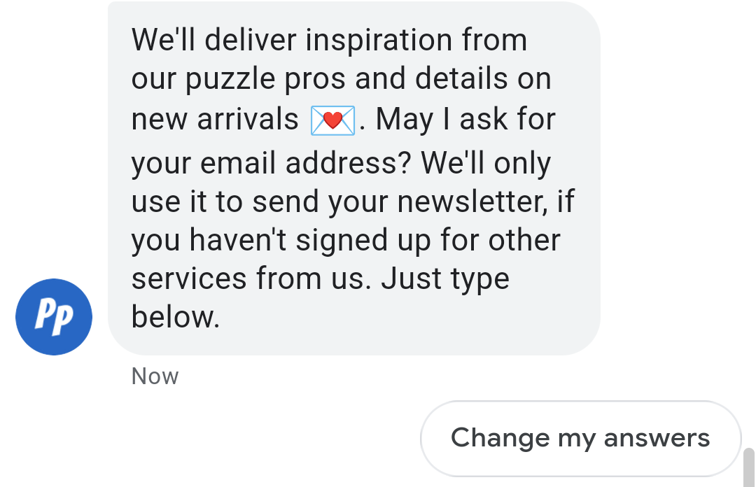 O agente pede o endereço de e-mail do usuário.