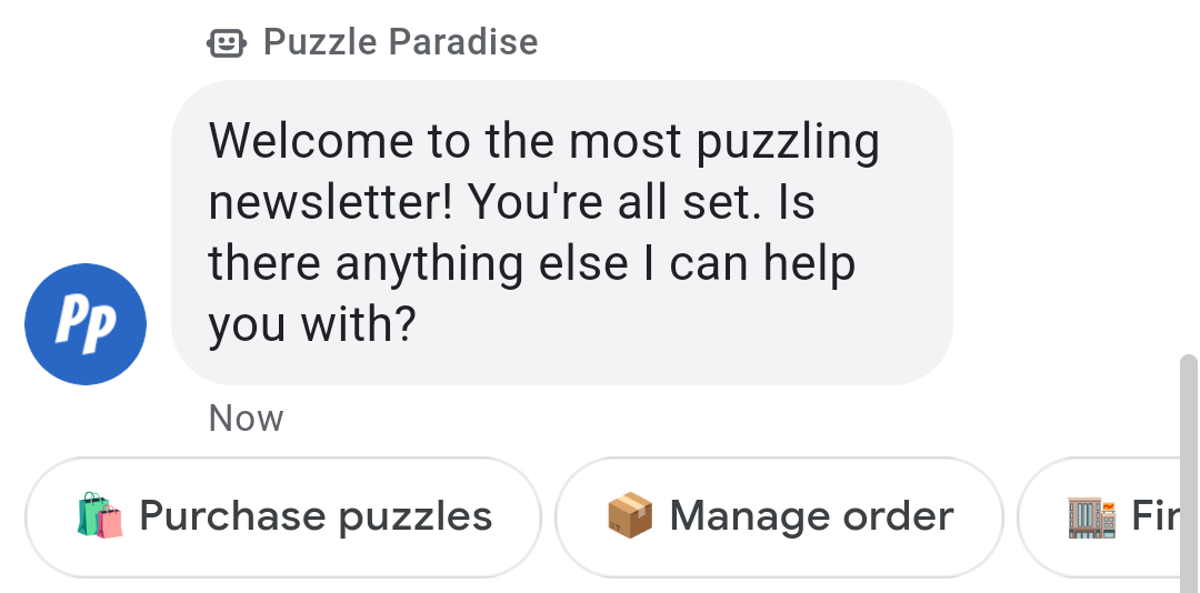 O agente dá as boas-vindas ao usuário na newsletter