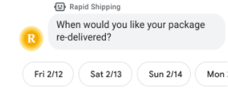 Nachricht von Rapid Shipping-Kundenservicemitarbeiter mit Vorschlägen für Liefertermine