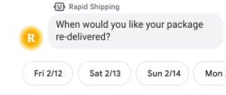 Rapid Shipping 服務專員傳送的訊息，內含建議的送達日期