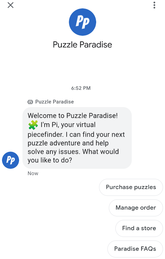 Tin nhắn chào mừng kèm theo câu mở đầu cuộc trò chuyện