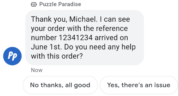 Agent asks user if they need help with the order