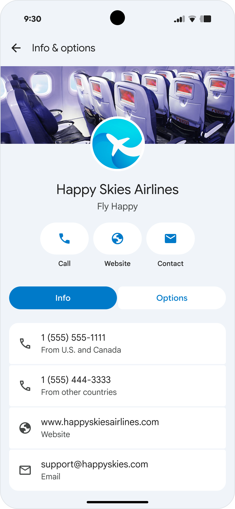 A card with business information.