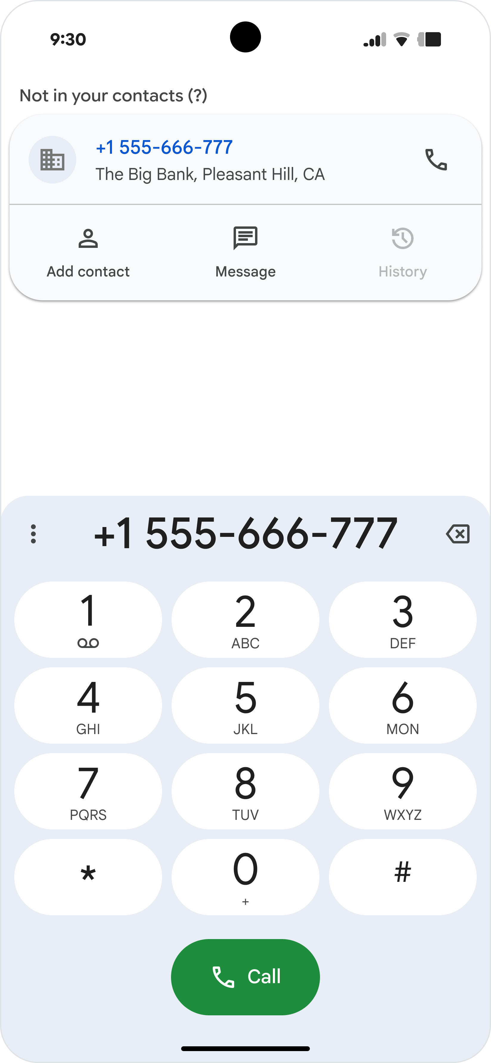 Dial a number action.