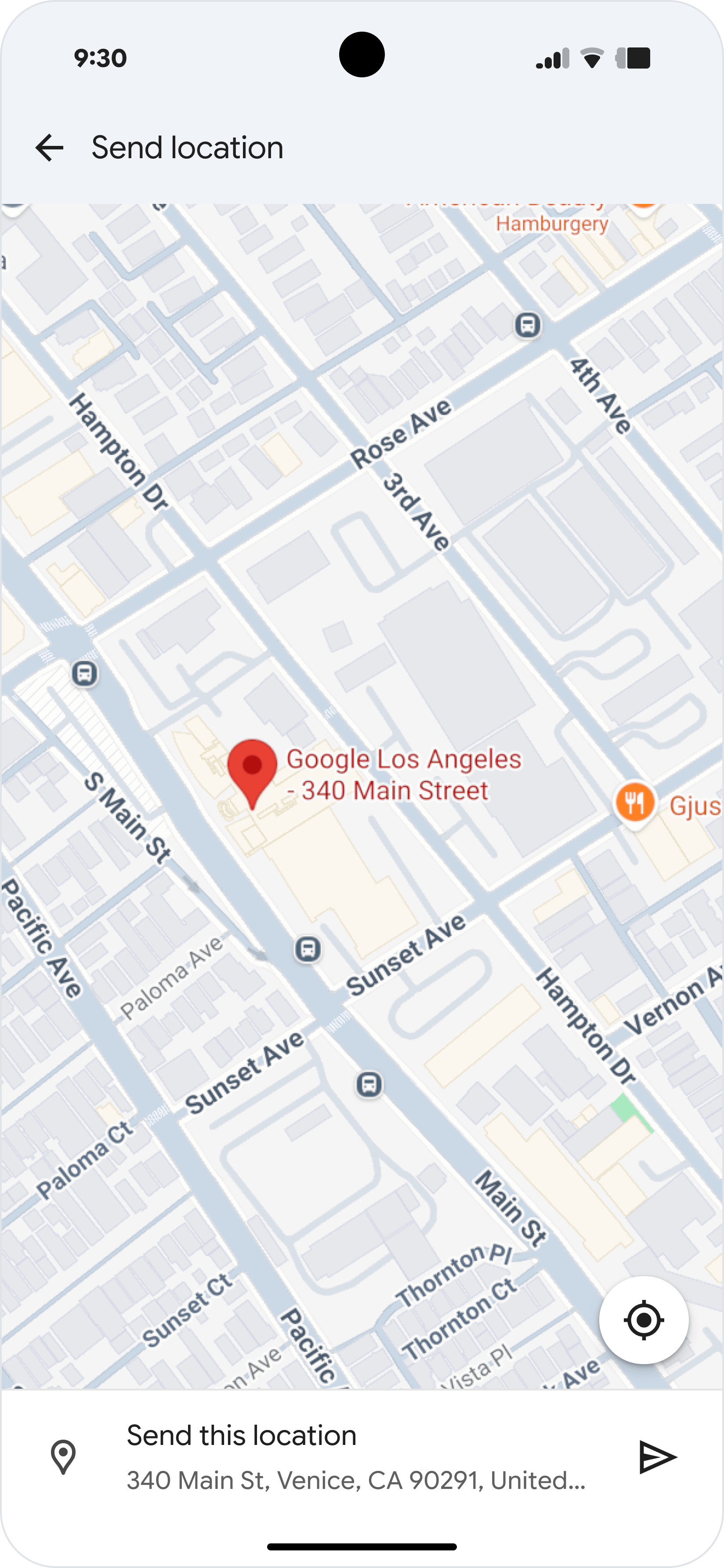 用户在 Google 信息中向代理发送位置信息