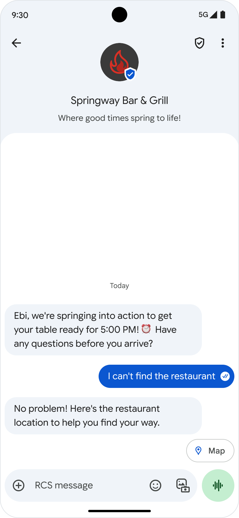 Ver uma ação de local no chat.