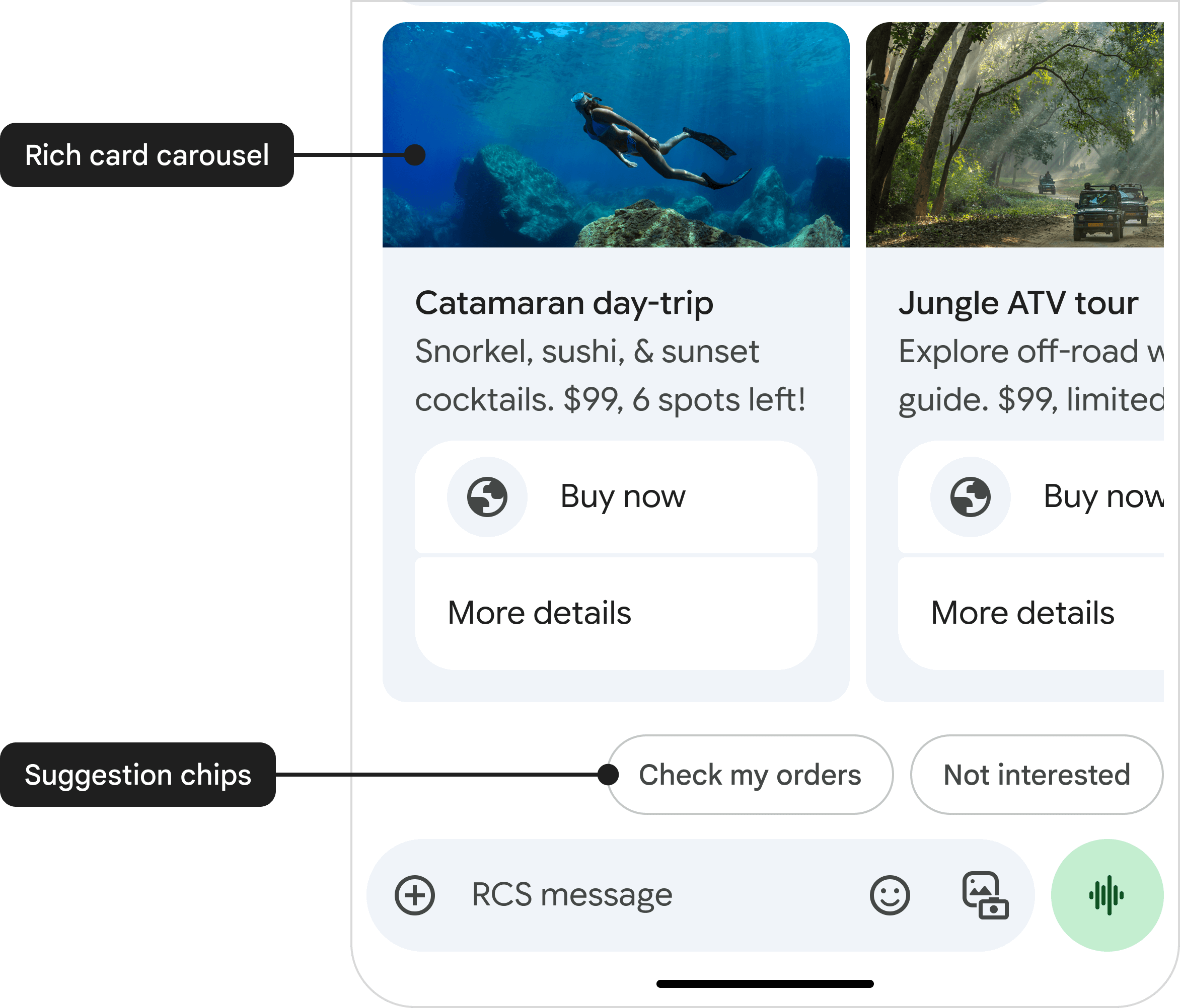 Carousel kartu informasi dengan chip saran