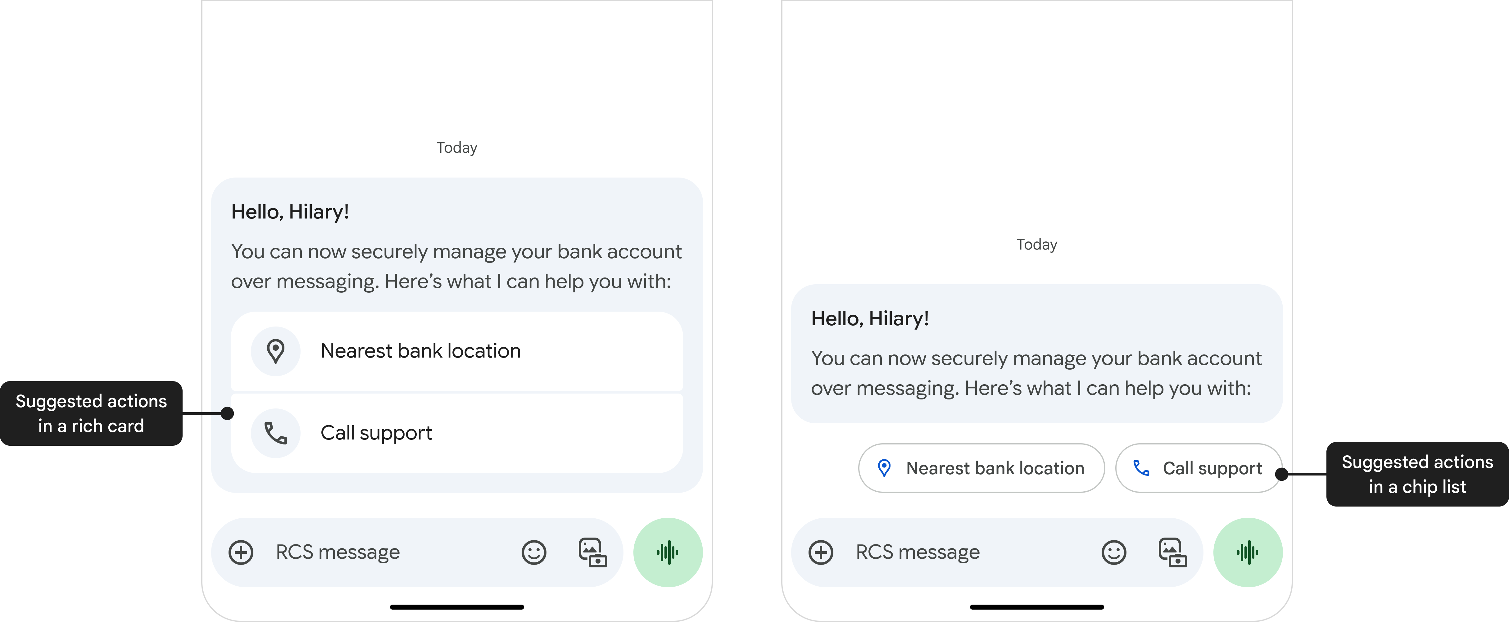Ações sugeridas em um Rich Card