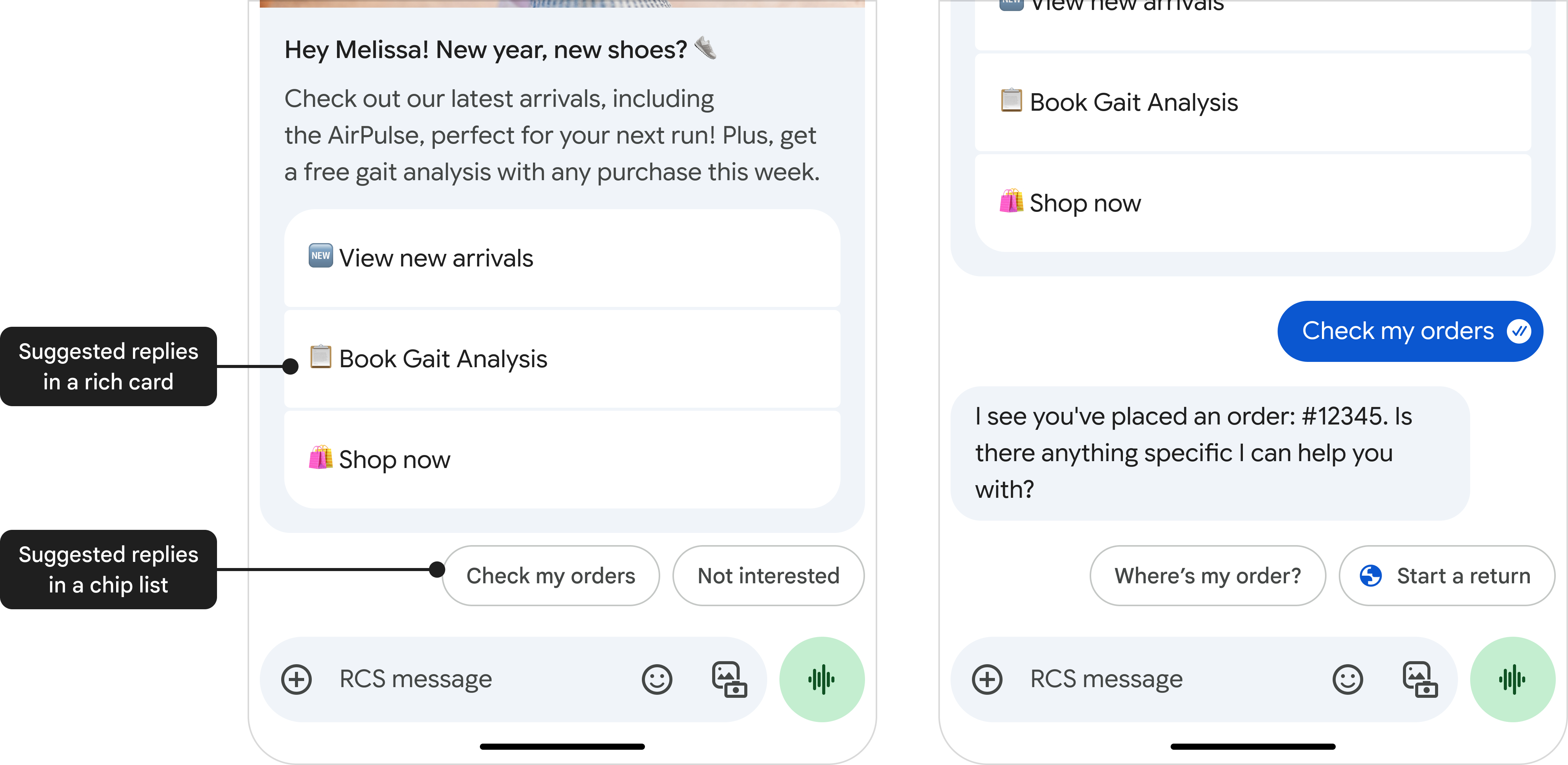 Suggested replies in a rich card