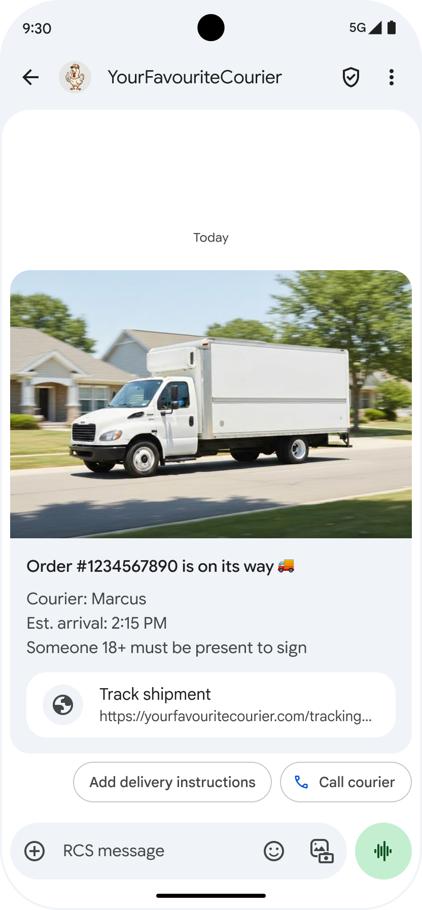 A rich card showing a 'View website' suggestion with the URL displayed below it.