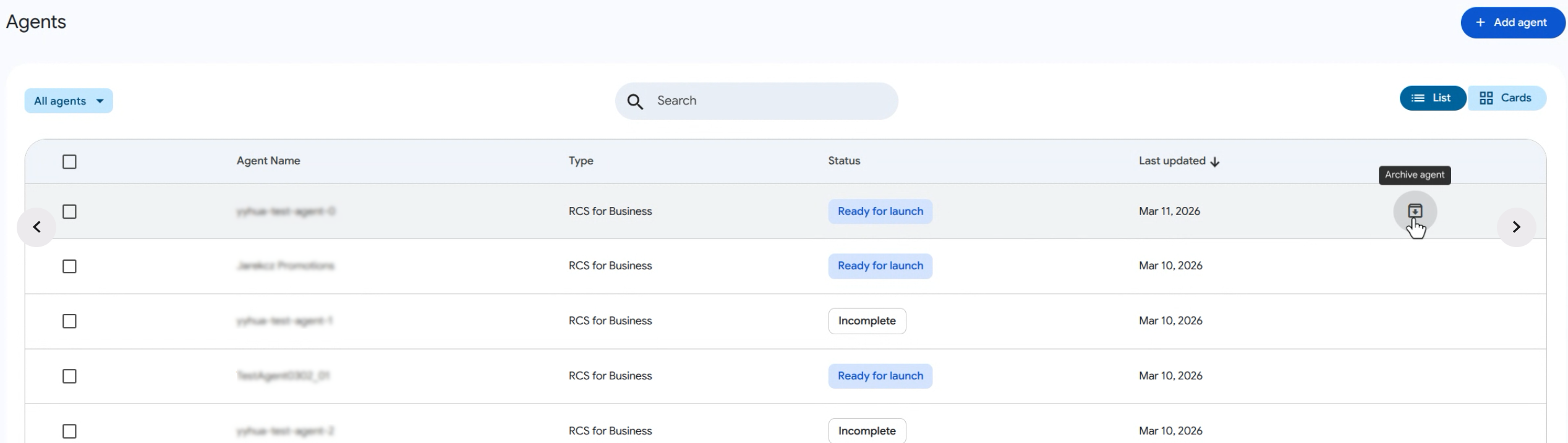 Icona di archiviazione al passaggio del mouse