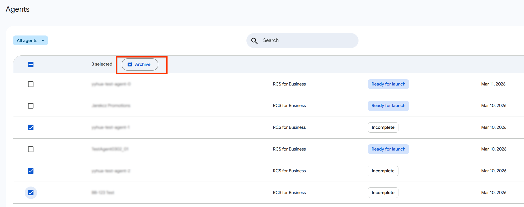 Bulk archive agents in Developer Console