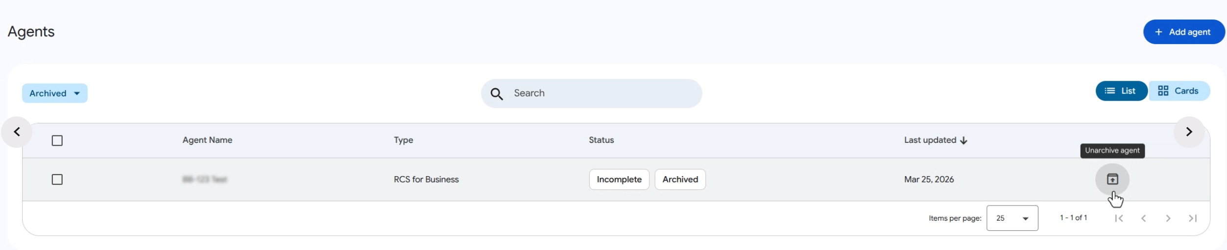 Unarchive icon when hover