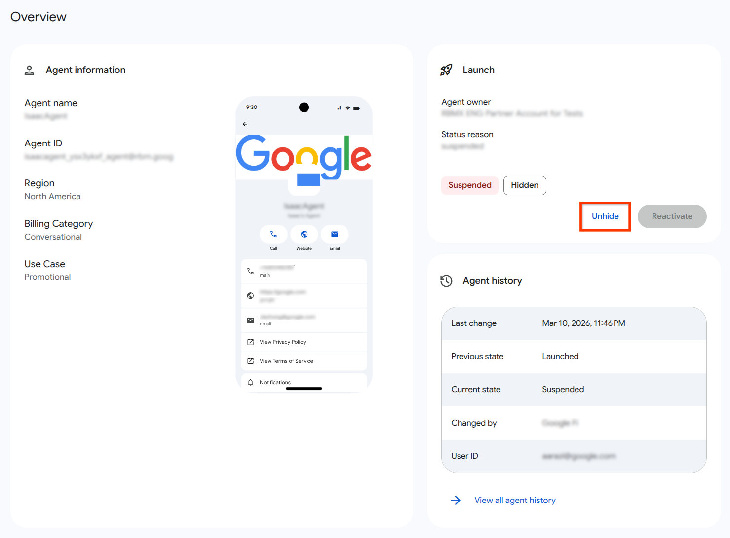 Bouton "Afficher" sur la page "Vue d'ensemble"