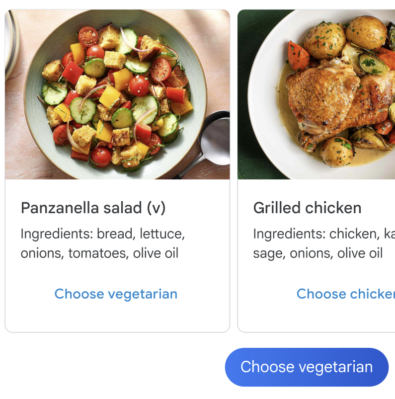 Appuyez sur la suggestion pour choisir des plats végétariens.