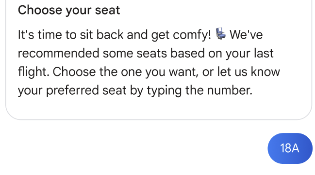 Suggestion for seat 18A is tapped