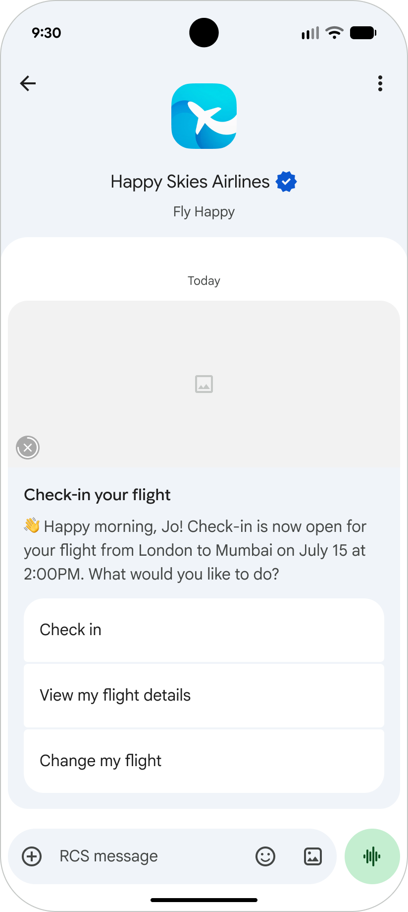 En una tarjeta enriquecida, se muestra un ícono predeterminado para un archivo de imagen.
