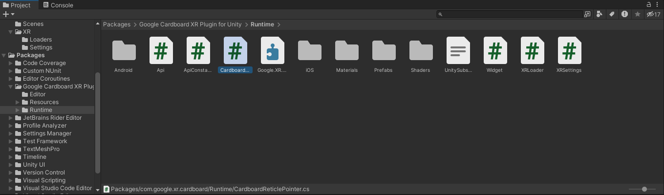 Skrip CarboardReticlePointer Teks alternatif