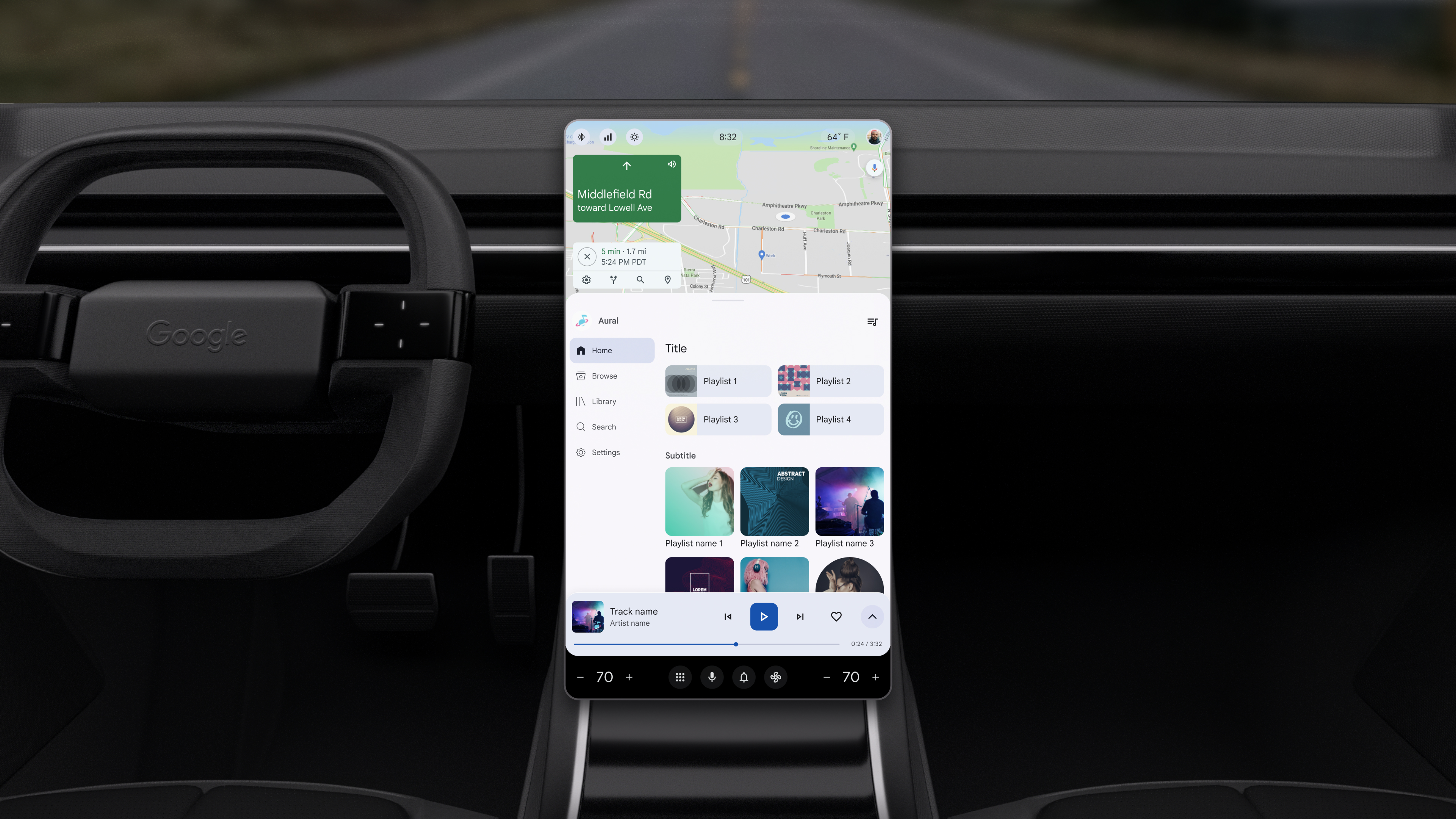 Cruscotto dell'auto con schermo in formato verticale che mostra il design di riferimento