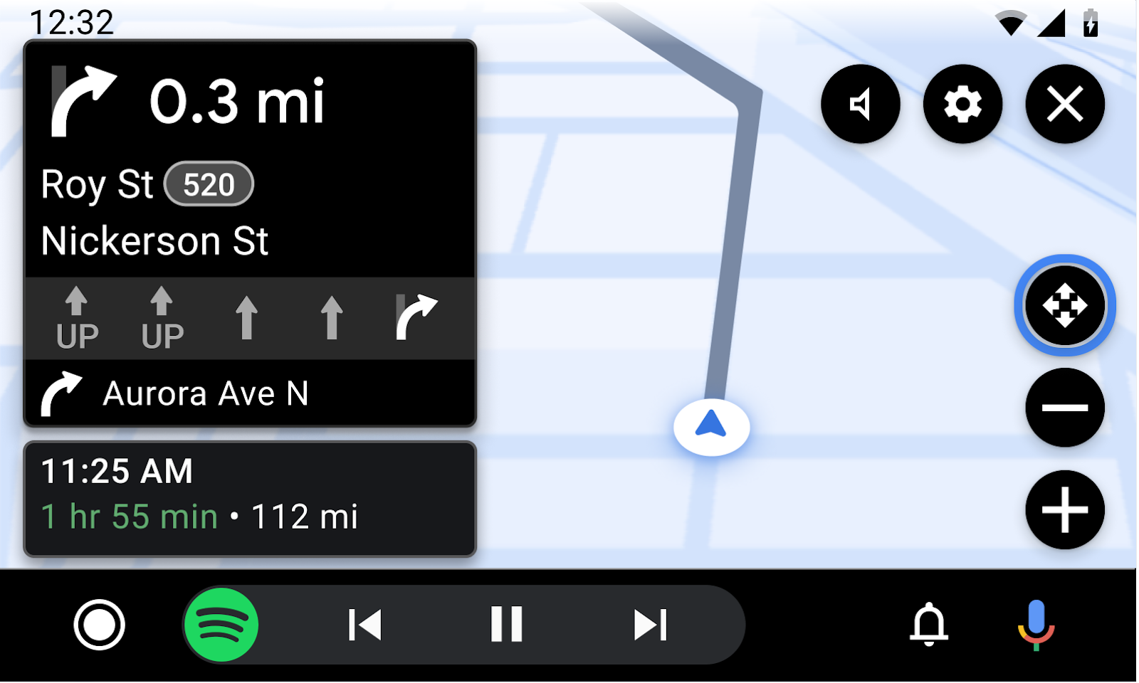 Template Navigasi Android Auto dengan 3 tombol strip tindakan