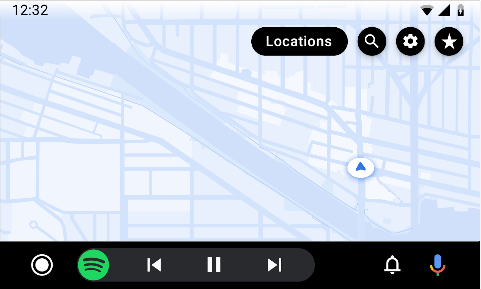Android Auto Map-Vorlage mit vier Schaltflächen in der Aktionsleiste