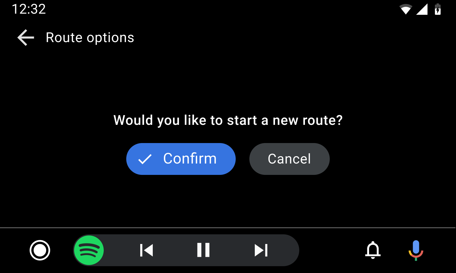 Template pesan dengan dua tombol di Android Auto
