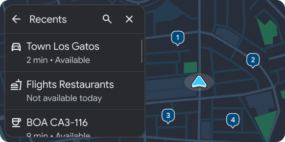مثالی که فهرستی از مکان‌های اخیر را نشان می‌دهد