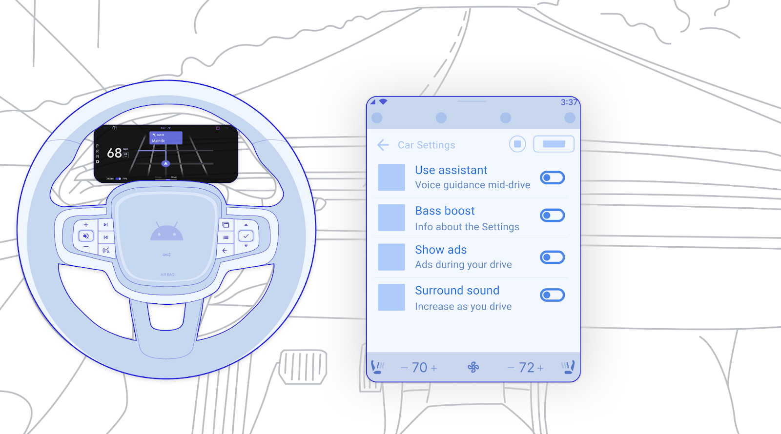 Wireframe of a map cluster with settings