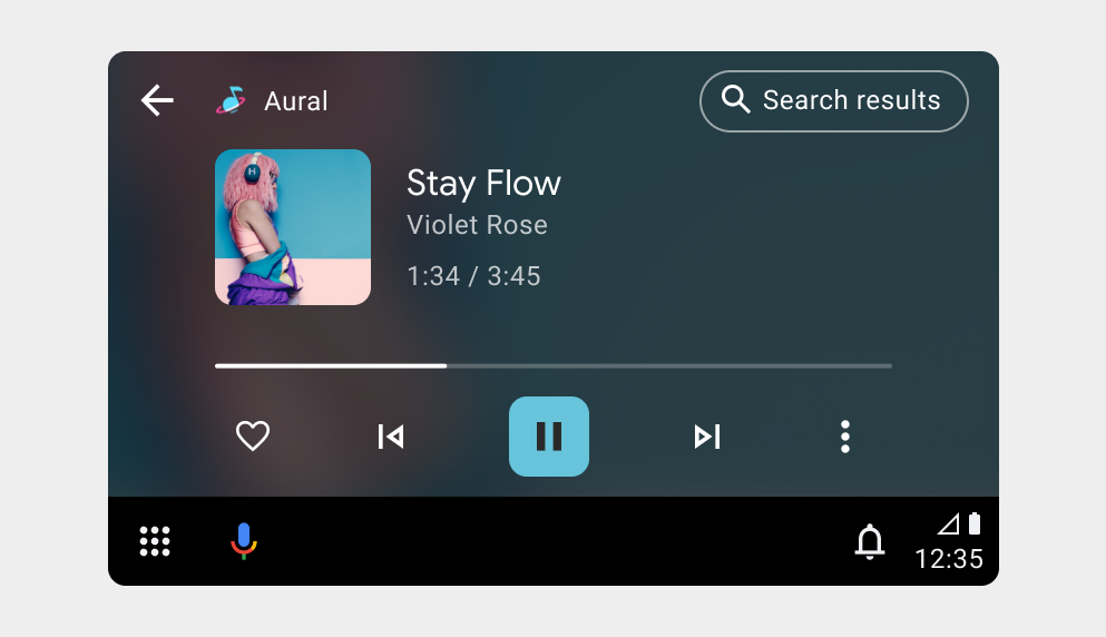 Mockup do app de mídia durante a reprodução de mídia