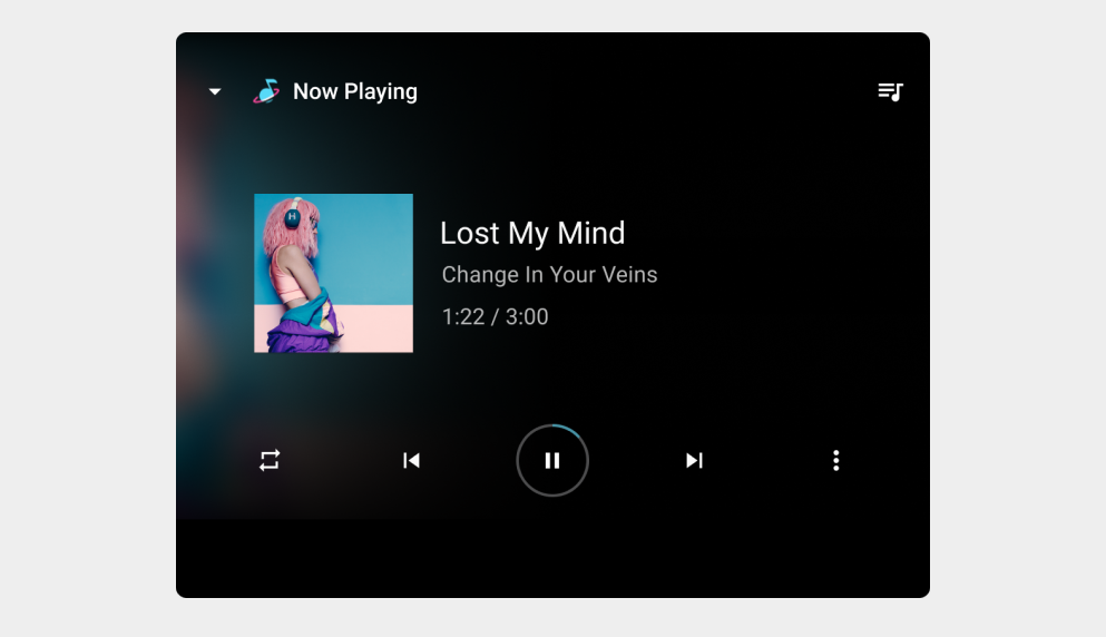 Maqueta de la app de música mientras se reproduce contenido multimedia
