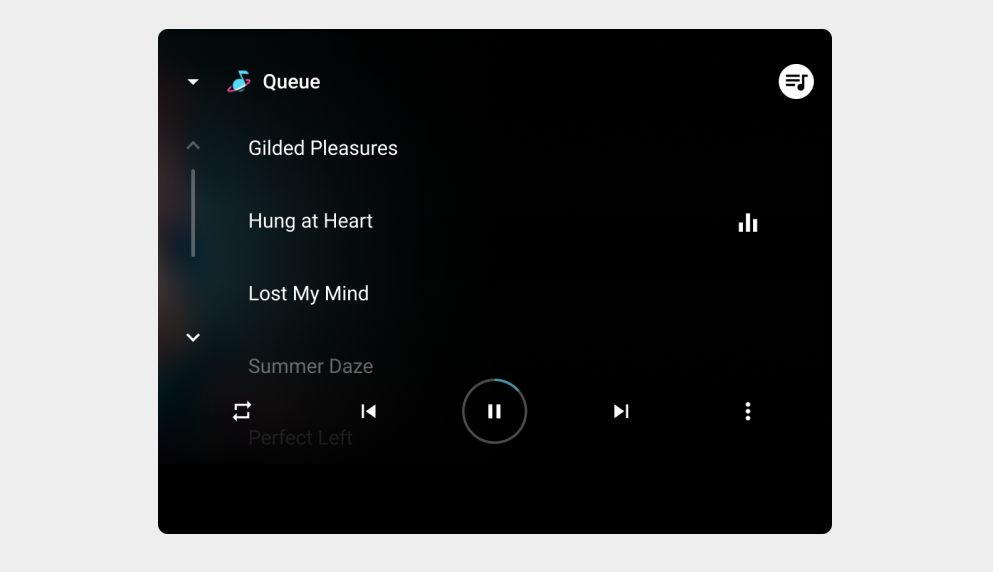 Mockup einer Medien-App mit einer Wiedergabeliste und Wiedergabesteuerung