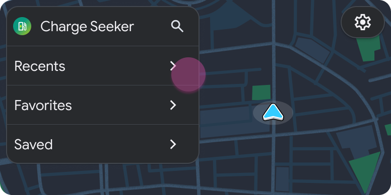 تم تضمين نموذج القائمة في النموذج "الخريطة + المحتوى" الذي يحتوي على القوائم الفرعية "الأحدث" و"المفضلة" و"المحفوظة"