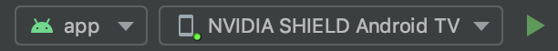 Bild, auf dem das Android TV-Gerät in der Android Studio-Symbolleiste angezeigt wird